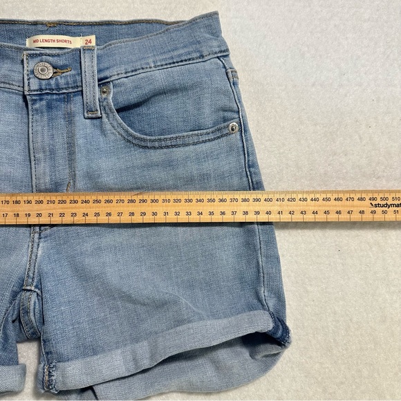 LEVIS Womens Mid Length Shorts  size 24 Blue Cuffed Denim Jean Shorts Co… - Picture 13 of 13
